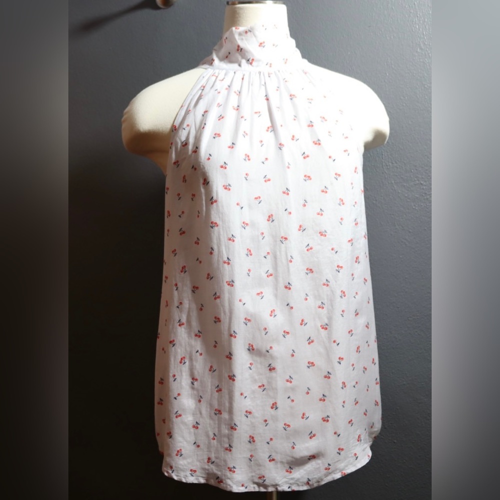 J. Crew high neck, sleeveless top with cherries and back tie, size 2 - Picture 4 of 9